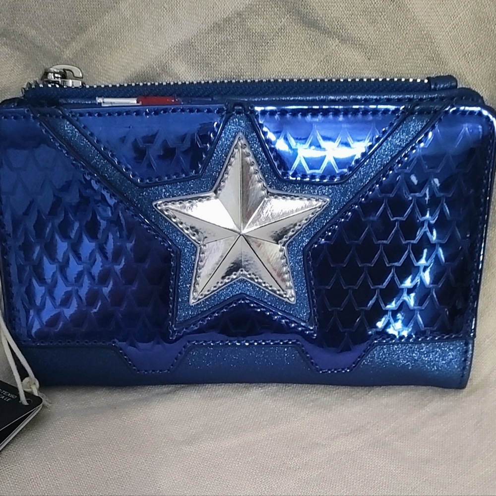 Loungefly Marvel Shine Captain America Cosplay Flap Wallet. 